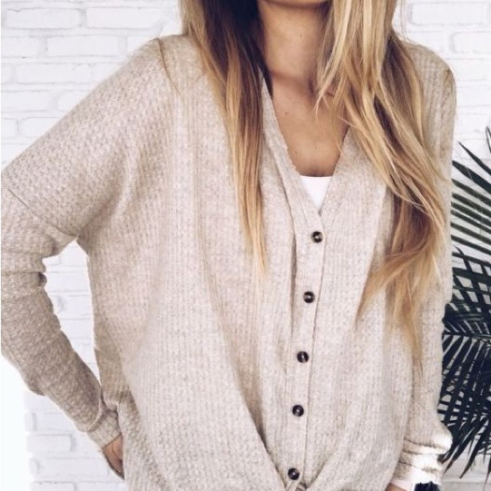 OUT FROM UNDER | UO Waffle Knit Cardigan Dolman Sleeve Oatmeal